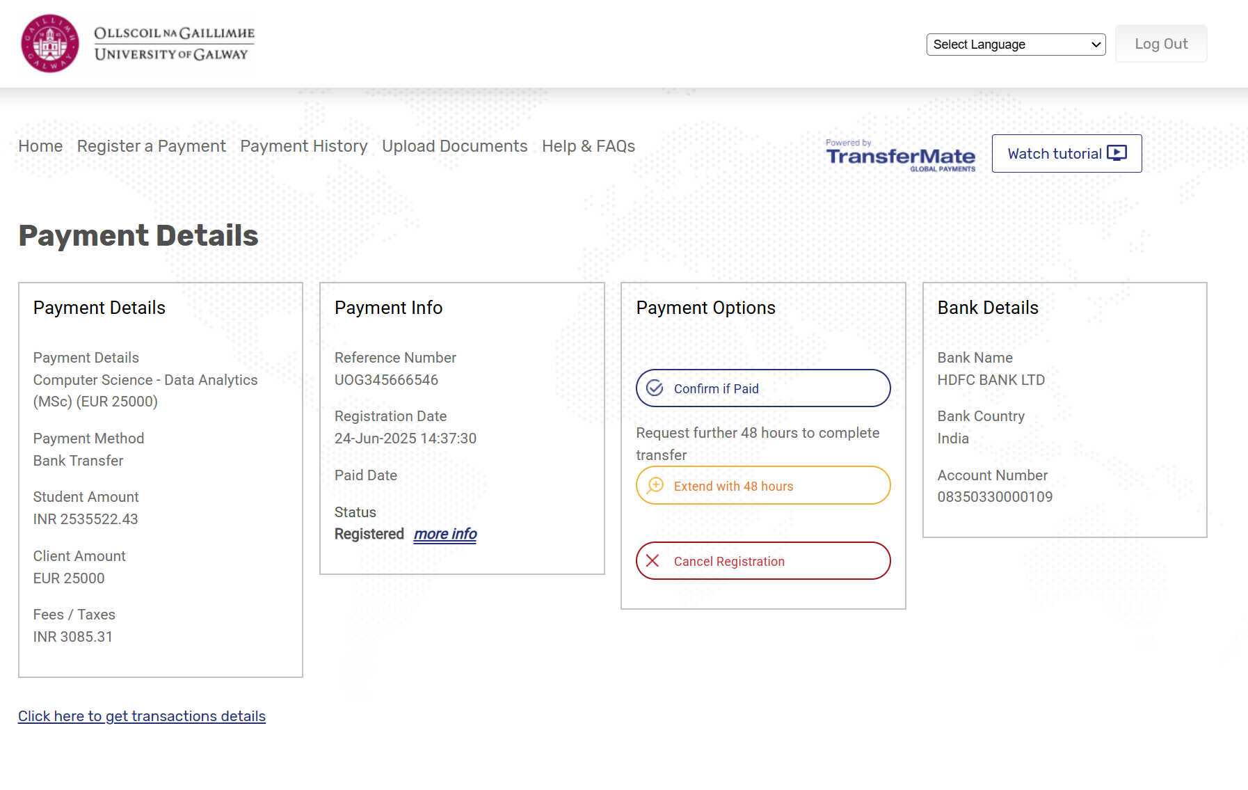 Payment Details Page