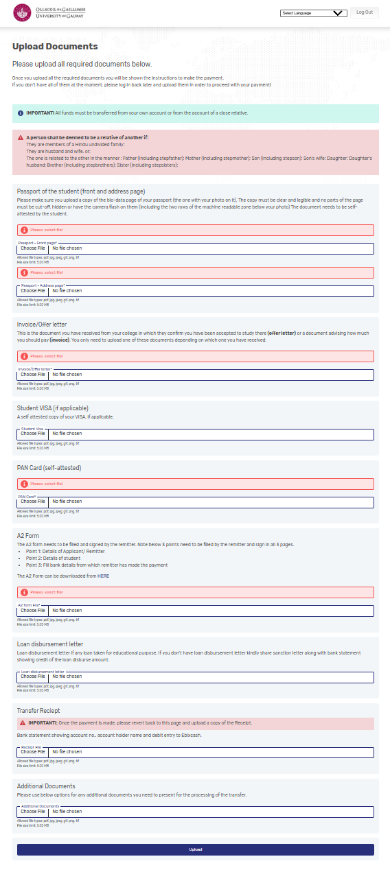 Documents Upload Section